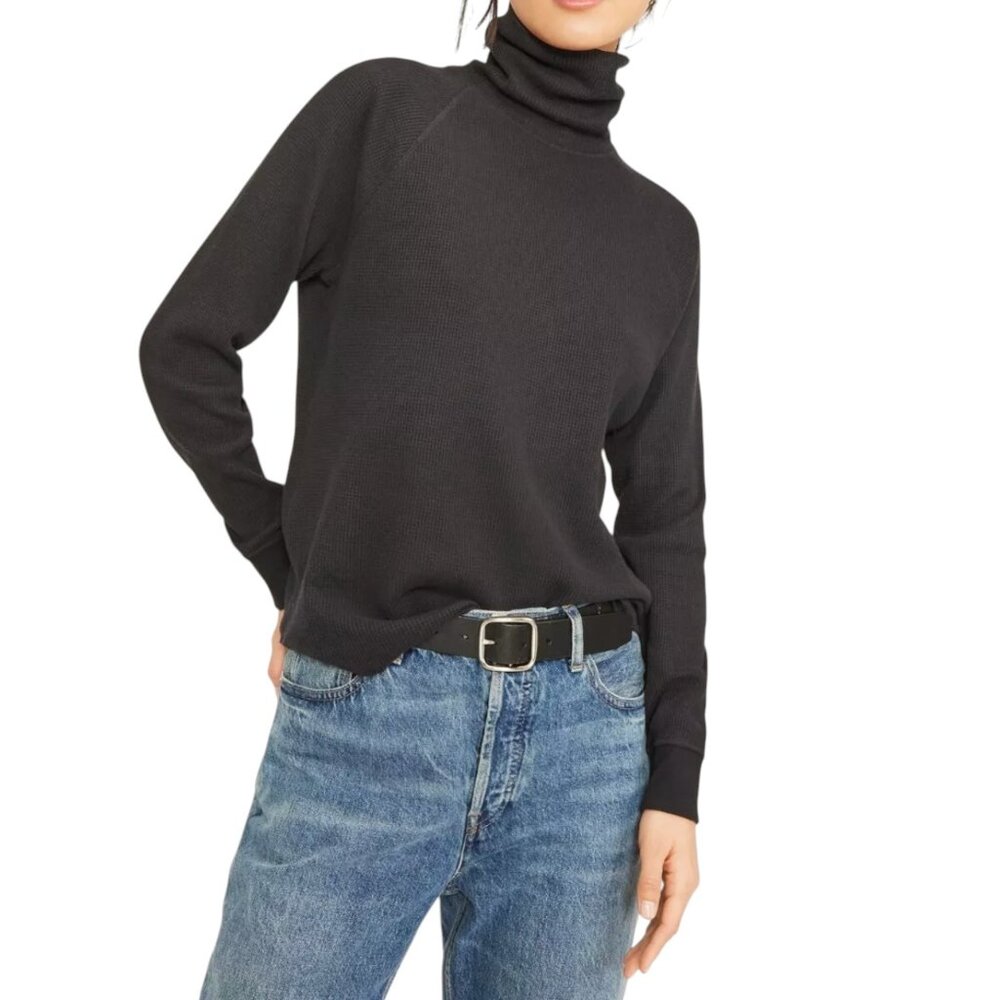 Everlane Black The Organic Cotton Turtleneck Waffle Tee